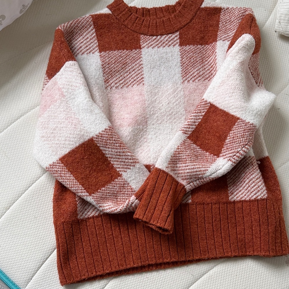 a new day Plaid Sweater - Rust and Pink
